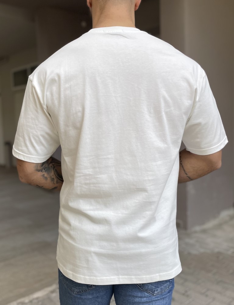 Ανδρικό βαμβακερό λευκό Oversized T-shirt με τύπωμα 17465 φωτογραφία